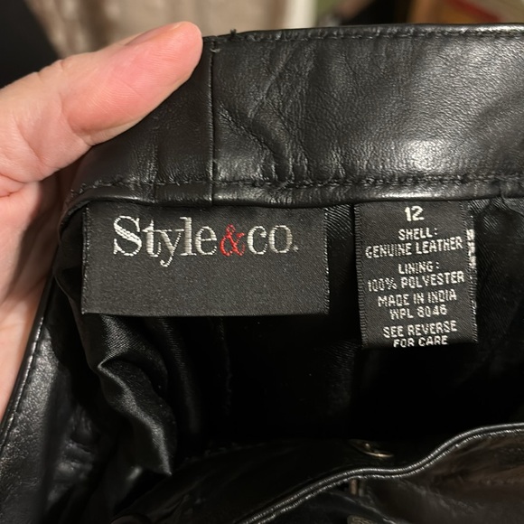 Style & Co Genuine Leather Straight Leg Pants | Y2K 2000s Black - Picture 6 of 17